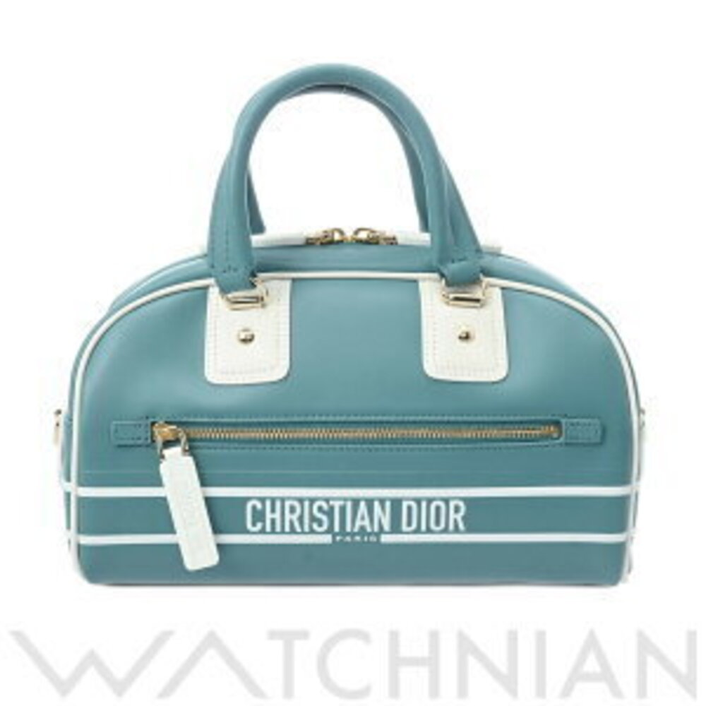Dior Vibe Bowling Bag Turquoise Blue White Leather Handbag